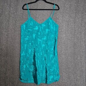 VTG California Miss‎ Nightdress Women's Size M Teal Green Floral Lingerie 90s